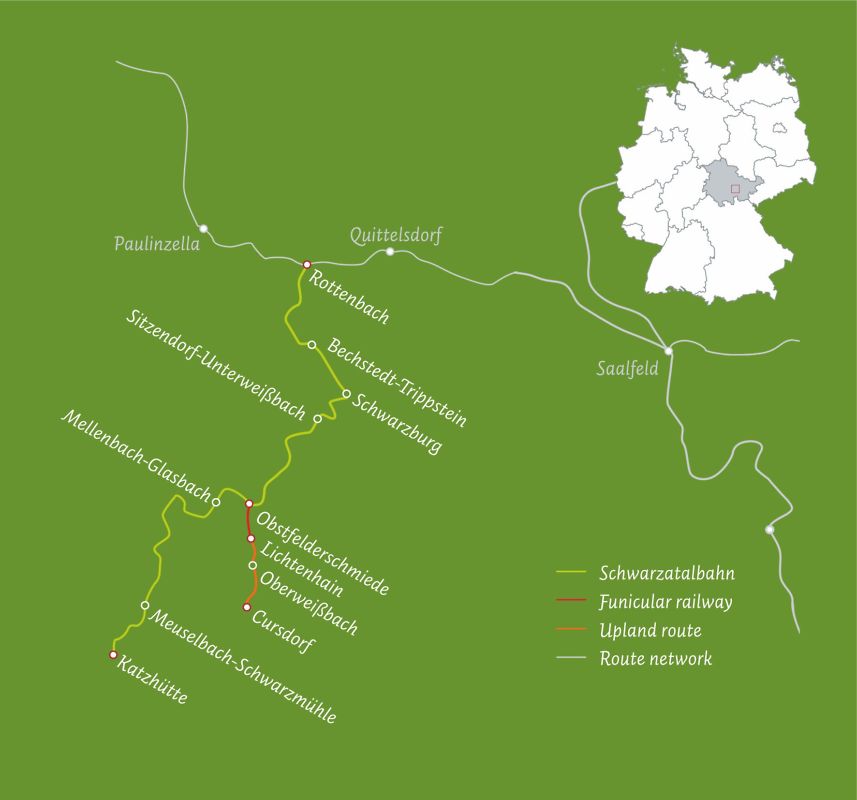 Route network Thüringer Bergbahn and Schwarzatalbahn