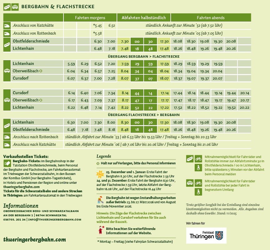 Fahrplan Thüringer Bergbahn 2024